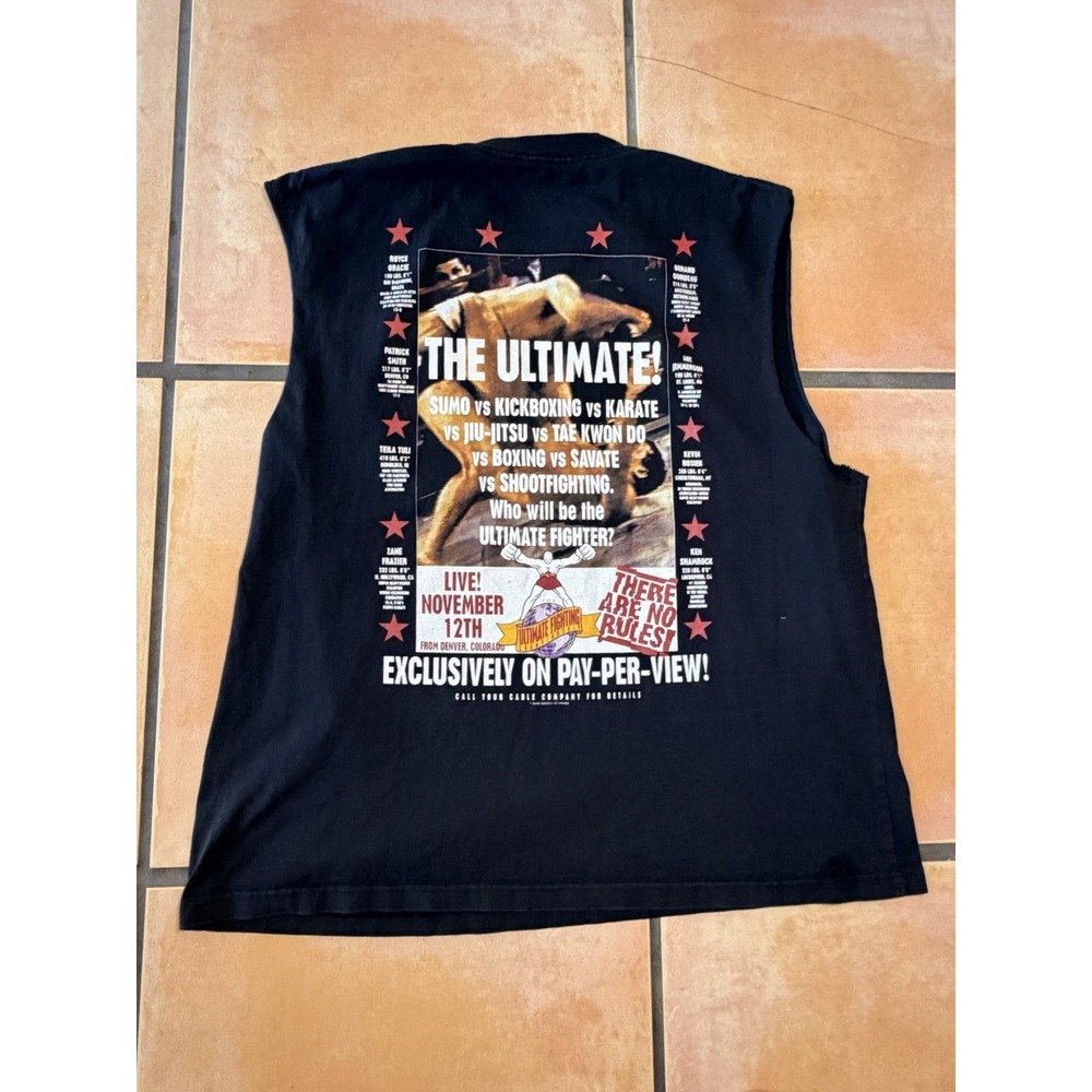 Retro 1993 UFC Sleevless Shirt Mens 2XL Black MMA Royce Gracie Ken Shamrock